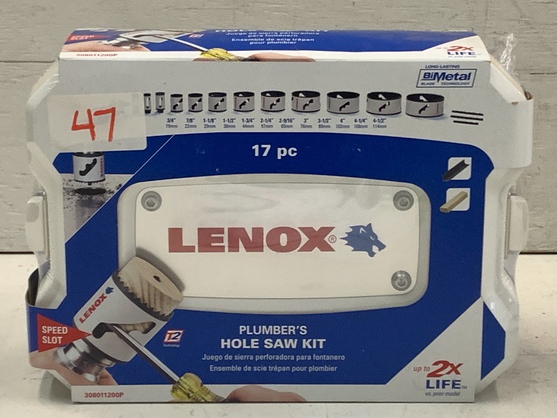 lot 47 image: Lenox 17pc Plumbers Hole Saw Kit, N...