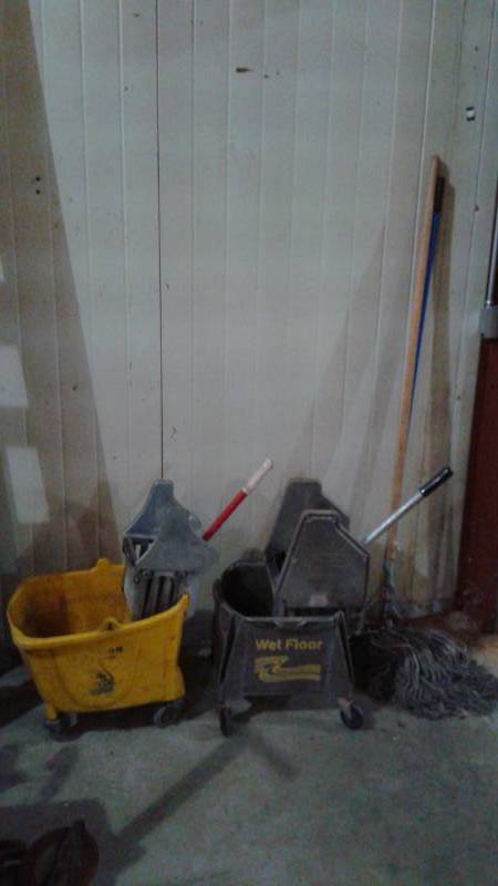 lot 22 image: Pair Of Commercial Mopping Buckets And Strainers, Used, Show Wear