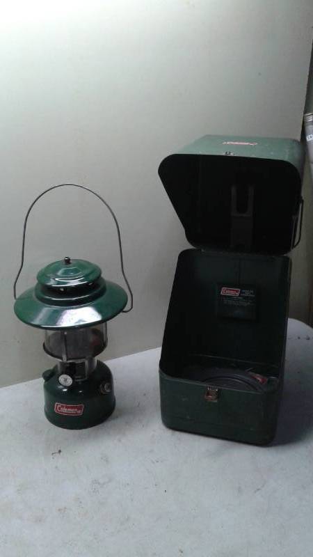 lot 51 image: Vintage Coleman Kerosene Lantern And Case, Model 228H, Used, Some Wear