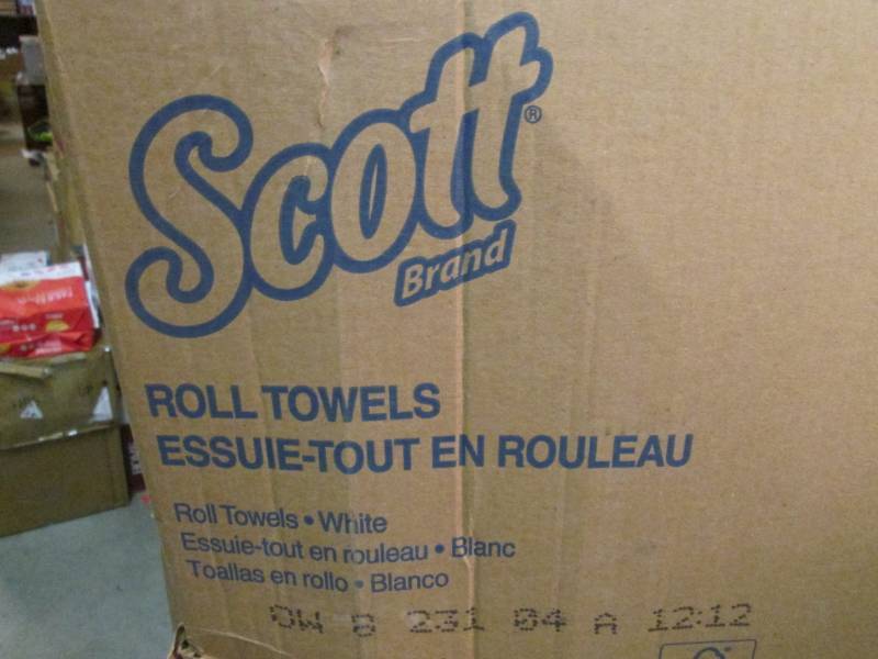 lot 39 image: Case of 12 White Roll Towels 8 x 1...