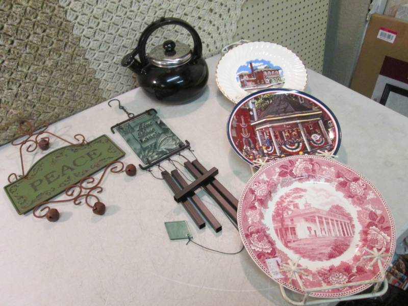 lot 218 image: Wind Chime, Tea Pot Collector Plate...