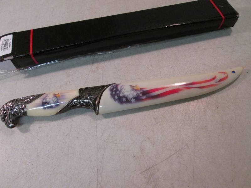 lot 53 image: 13 Patriotic Eagle Knife with Scab...