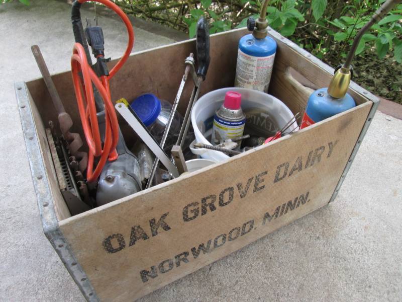 lot 176 image: Vinage Crate Full of Misc Tools Etc...