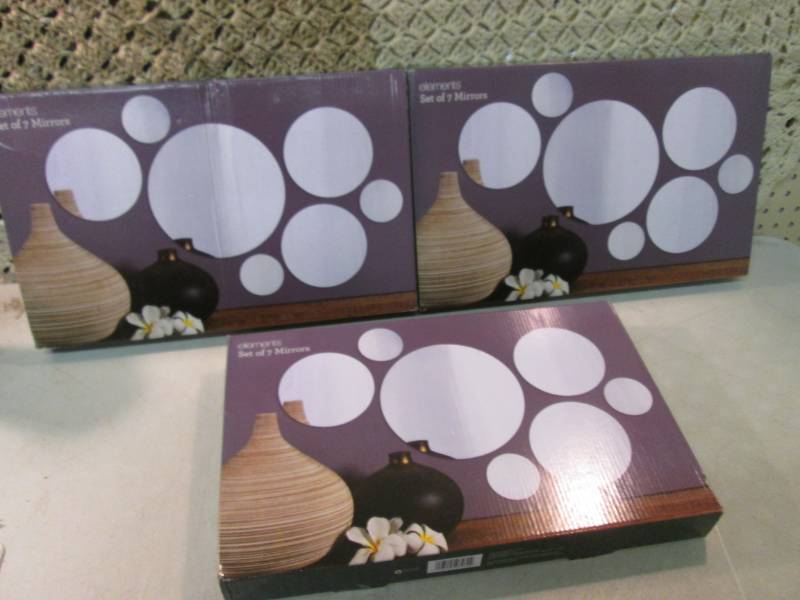 lot 210 image: Lot of 3 7-Piece Round Glass Decora...