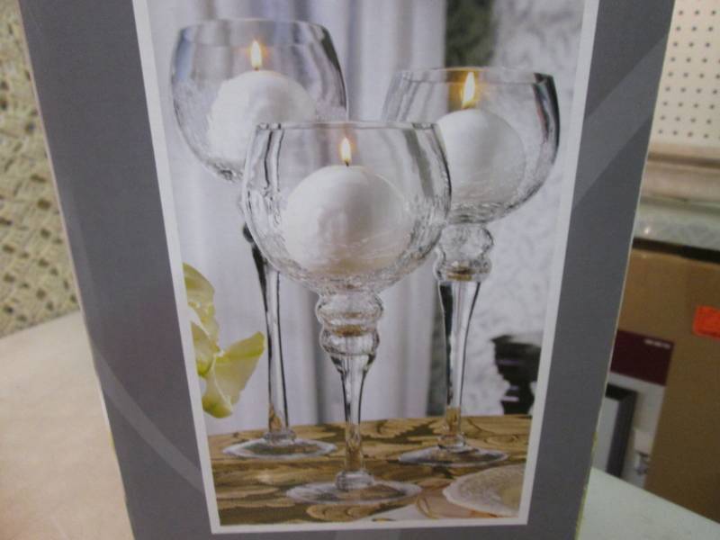 lot 211 image: Set of Hurricans Glass Candle Holde...