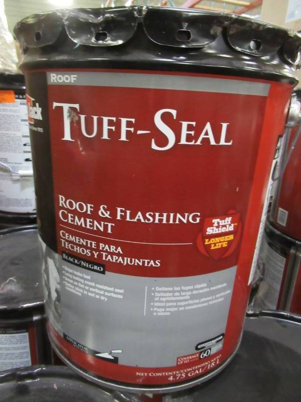 lot 63 image: 5 Containers of Black Jack Tuff-Seal Gloss Black Asphalt Roof & Flashing Cement - 4.75 Gallons, 1618628