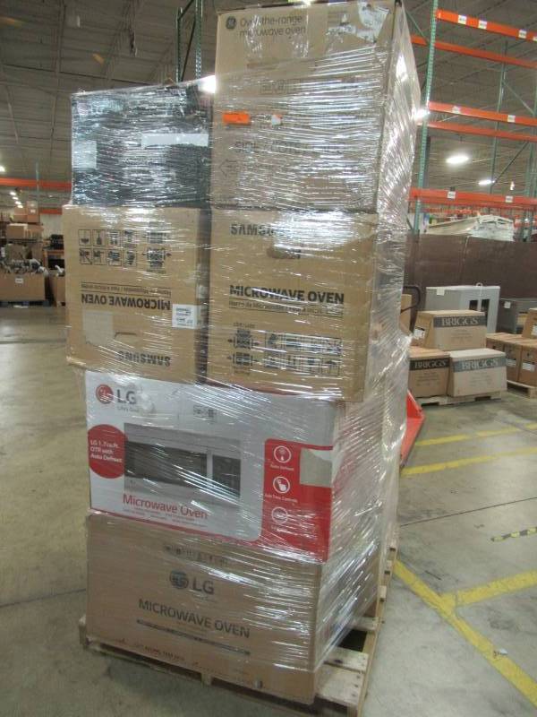 lot 53 image: WHOLESALE MIXED PALLET OF RETURNS - OVER THE RANGE AND COUNTER TOP MICROWAVES