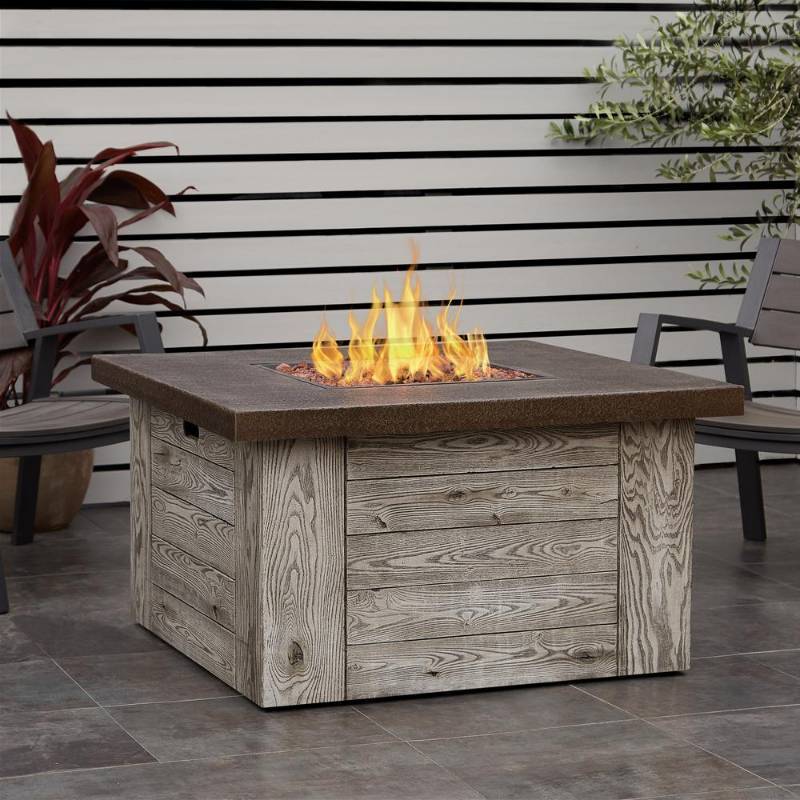 lot 13 image: Real Flame Forest Ridge 42 in. Fiber-Cast Concrete Propane Fire Pit Table in Weathered Gray C1600LP-WGR - Small Chip on Corner, Light Scratch on Top.