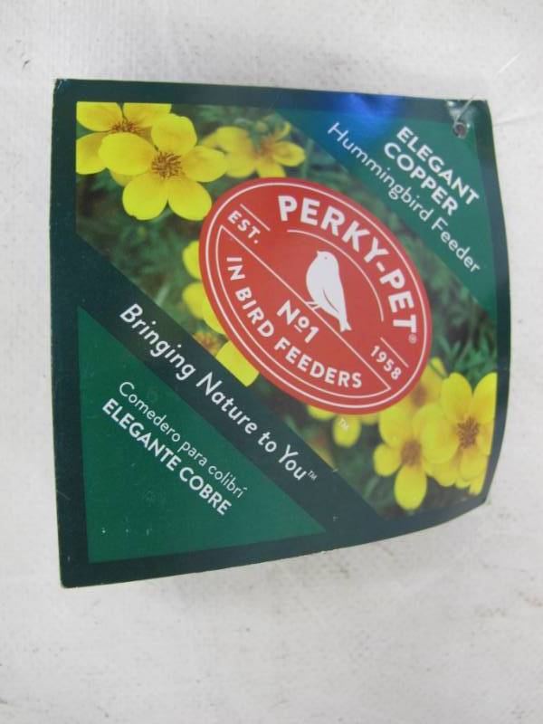 lot 128 image: Perky-Pet 12 oz. Elegant Copper Hummingbird Feeder - NEW
