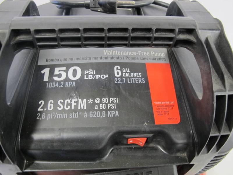 lot 137 image: Porter-Cable 6 Gal. 150 PSI Portable Electric Pancake Air Compressor