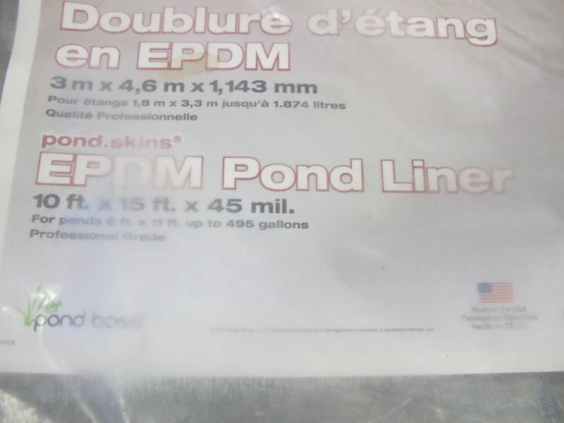 lot 168 image: Pond Boss 10-ft x 15-ft x 45mil. pond skins EPDM Pond Liner - NEW