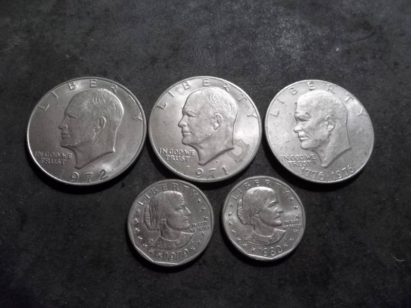 lot 49 image: 1971 D, 1972 D, 1976 Ike Dollars & 1979 D, 1980 P SBA Dollars