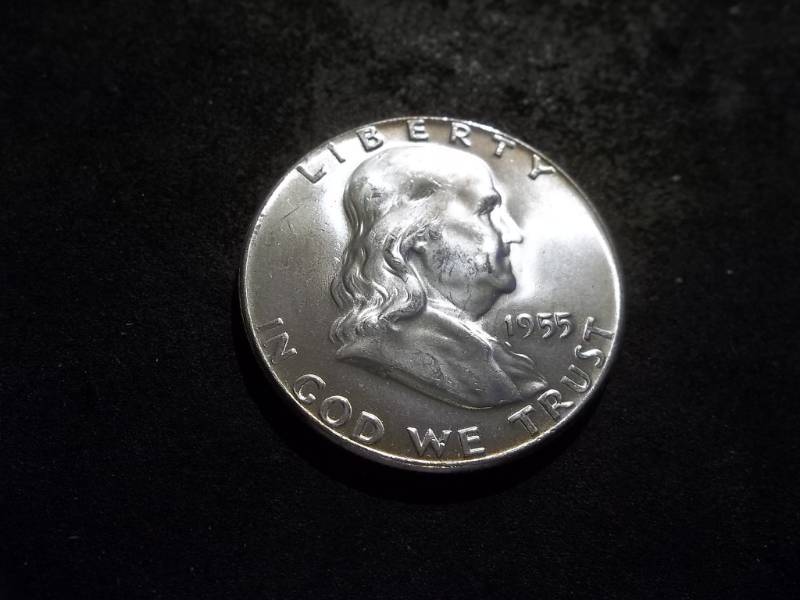 lot 96 image: 1955 Franklin Silver Half Dollar (Bugs Bunny Strike)