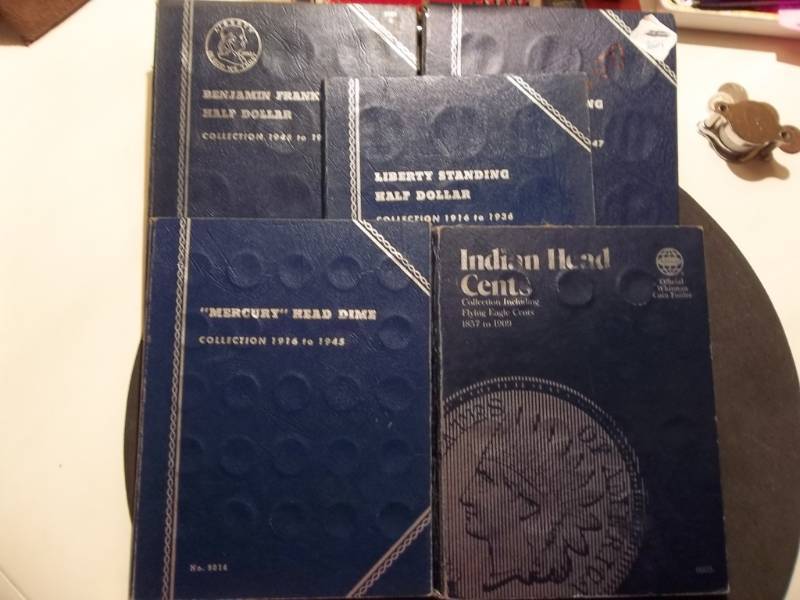 lot 194 image: 5 Whitman Coin Albums-Indian Head Cents, Mercury Head Dimes, Walking Liberty Half Dollars(2 Volumes), Franklin Halves