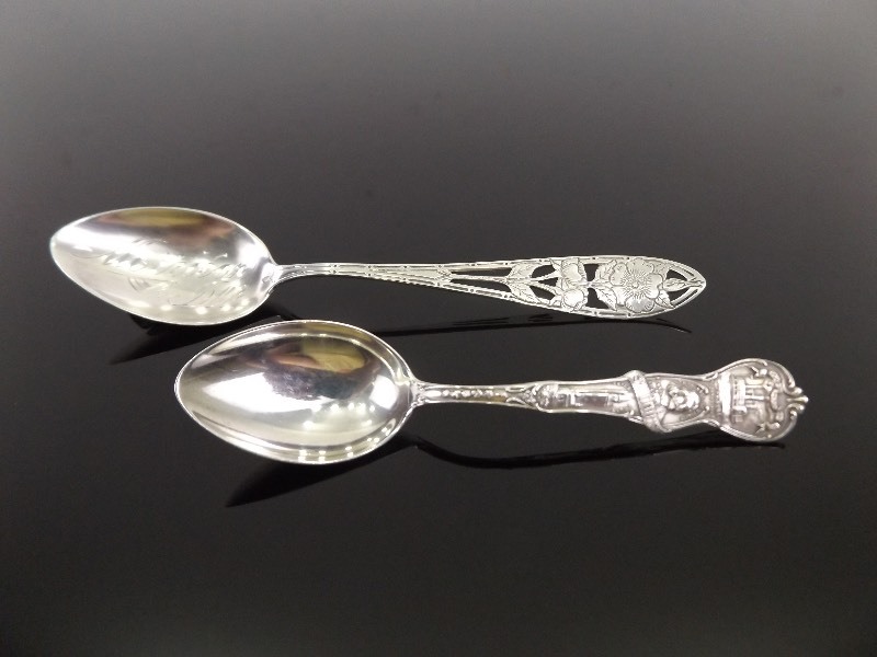 Lot of 2 Antique .925 Sterling Silver Souvenir Spoons