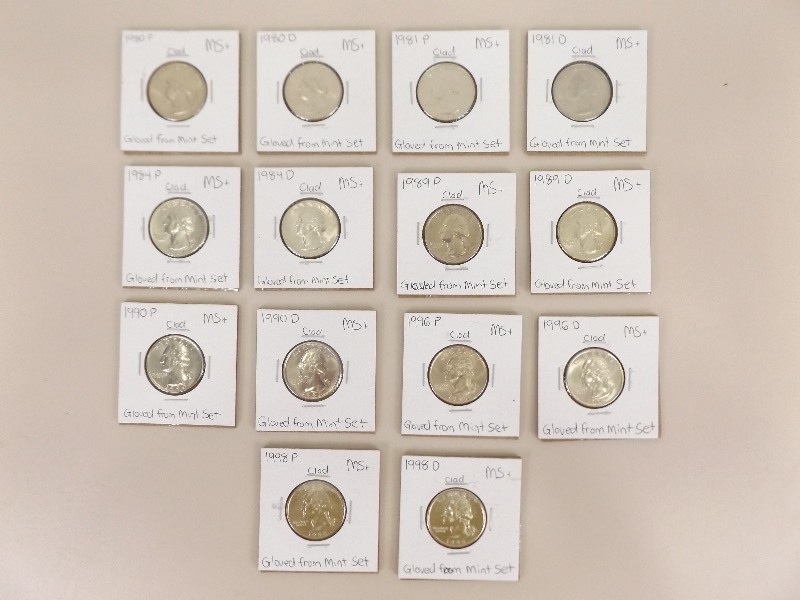 14 High Grade Mint Uncirculated 1980s and 1990s Quarters