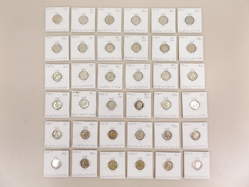 36 High Grade Uncirculated 1970s - 2000s Proof and Mint Dimes