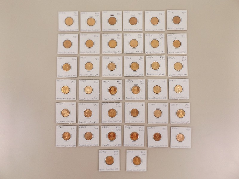 38 High Grade Uncirculated 1970s - 2000s Proof and Mint Pennies