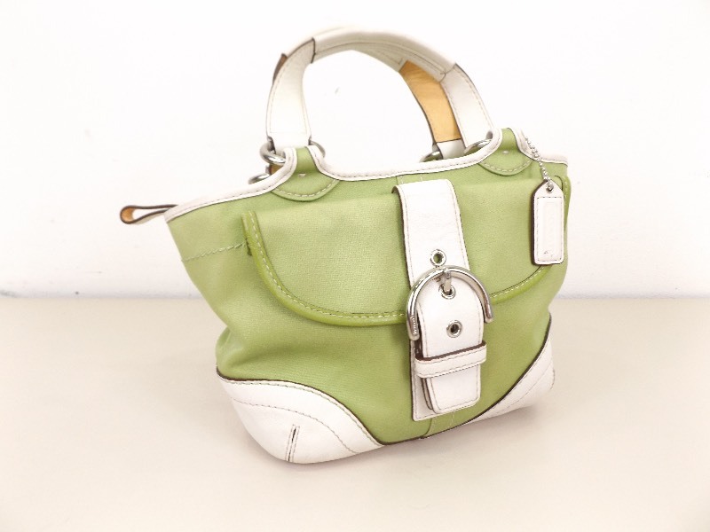 COACH Light Green and White Soho Bucket Bag