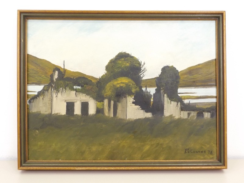 Framed Oil on Canvas of an Old Abandoned Countryside Farm House