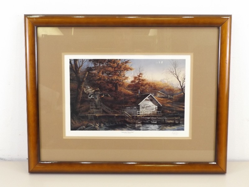Framed Pencil Signed Terry Redlin Autumn Shoreline Print