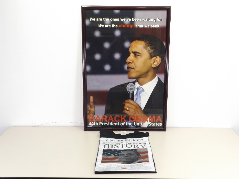 Collectible Barack Obama 44th President Framed Poster and T-Shirt&nbsp