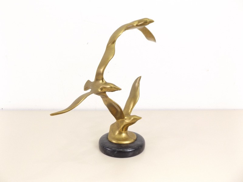 Marble Base Solid Brass Seagull Sculpture