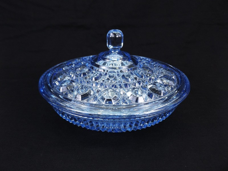Vintage Blue Crystal Lidded Candy Dish