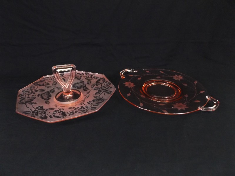 2 Pink Depression Glass Serving Platters