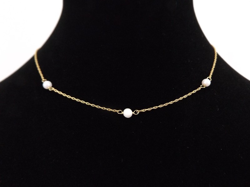 14k Yellow Gold Cultured Pearl Choker Necklace