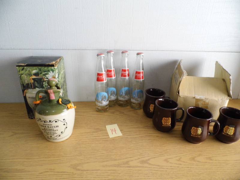 lot 14 image: Baileys Mugs - Coke Bottles - Whiskey Bottle