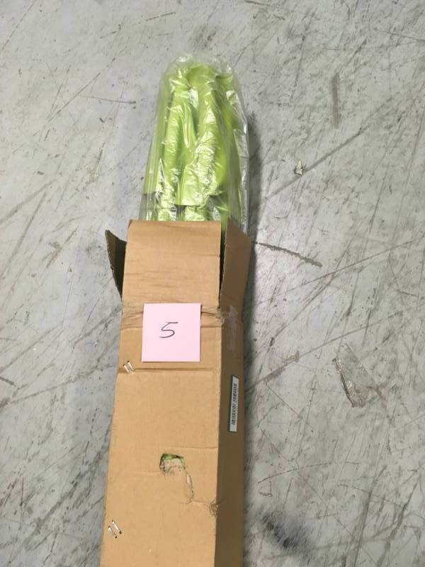 lot 5 image: California Umbrella 9 ft. Wood Pulley Open Patio Umbrella in Lime Green Polyester not used