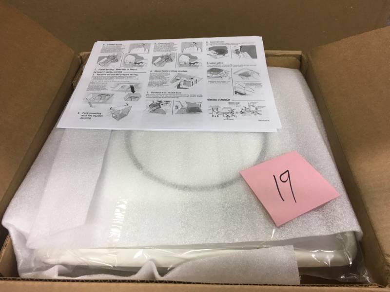 lot 19 image: NuTone InVent Series 110 CFM Ceiling Install Bathroom Exhaust Fan with Light and Soft Surround LED, in good condition