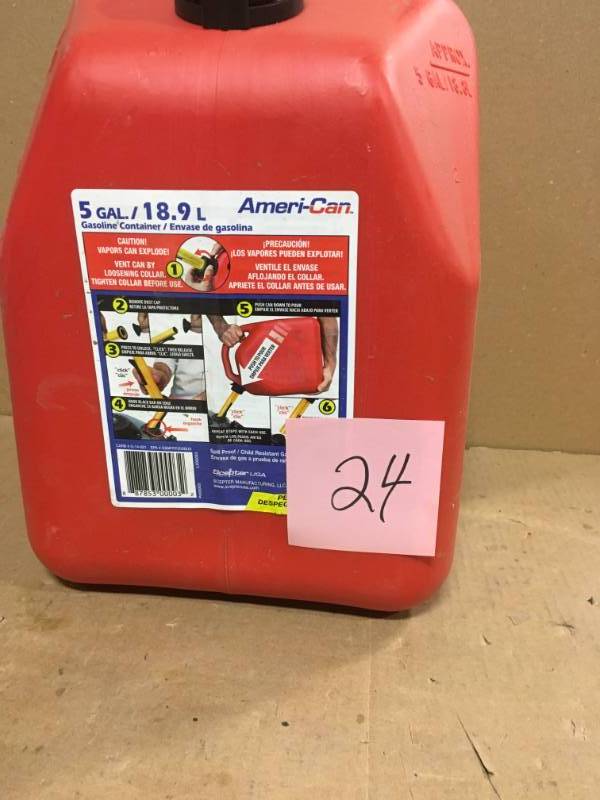 lot 24 image: 5 Gal. Spill-Proof Gas Can in good condition