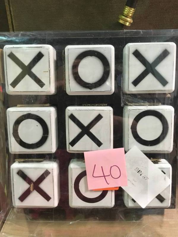 lot 40 image: 4 in. x 4 in. New Traditional Wood Tic Tac Toe Table Decor by Litton Lane in good condition