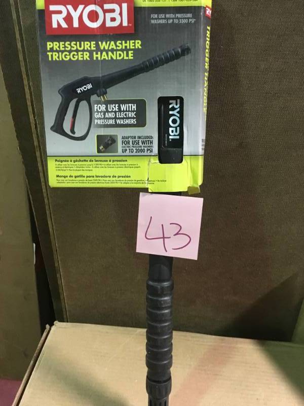 lot 43 image: RYOBI 3,300 PSI Pressure Washer Trigger Gun Kit in good condition