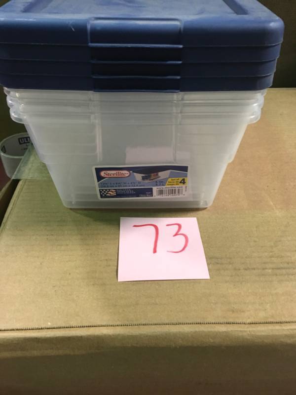 lot 73 image: Sterilite 6 Qt. Storage Box set of 4 in good condition