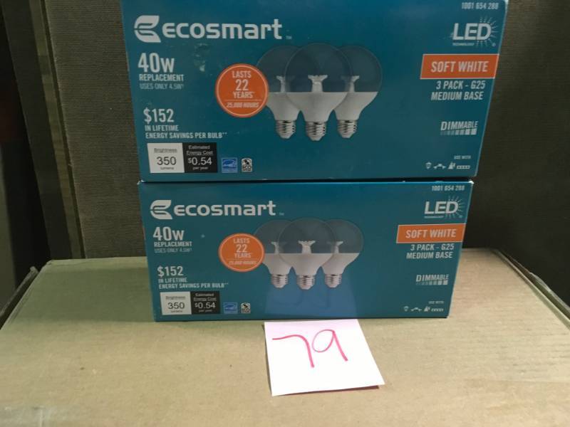 lot 79 image: EcoSmart 40-Watt Equivalent G25 Dimmable Energy Star LED Light Bulb Soft White (3-Pack) in good condition