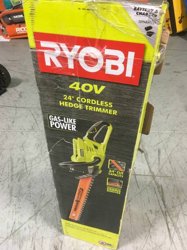 lot 92 image: RYOBI 24 in. 40-Volt Lithium-Ion Cordless Hedge Trimmer - Battery and Charger Not Included in good condition