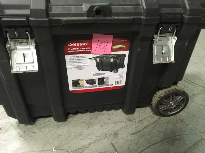 lot 101 image: Husky 37 in. Mobile Job Box Utility Cart Black LOCK KEY BROKEN