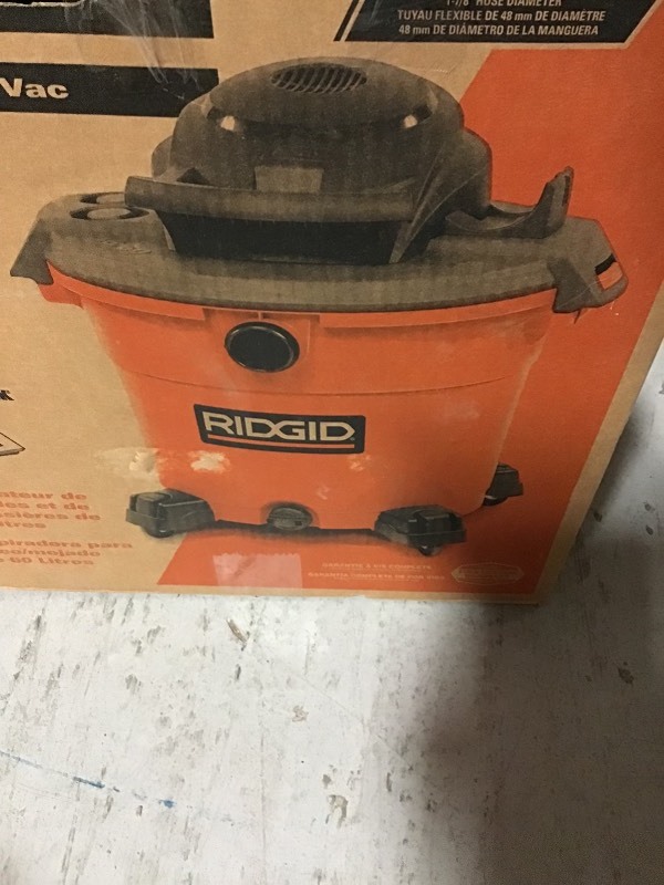lot 108 image: RIDGID 16 Gal. 5.0-Peak HP WetDry Vac in good conditions