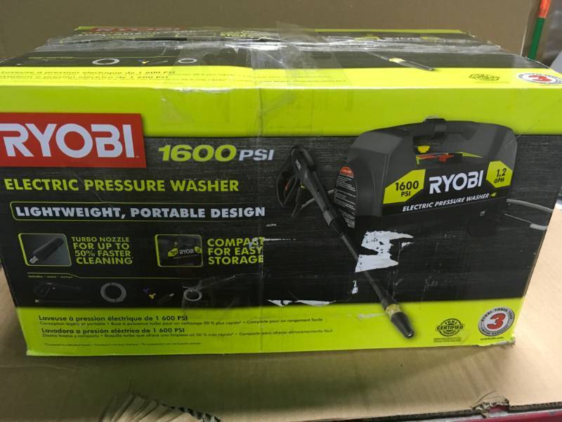lot 9 image: RYOBI 1,600 PSI 1.2 GPM Electric Pressure Washer in good condition