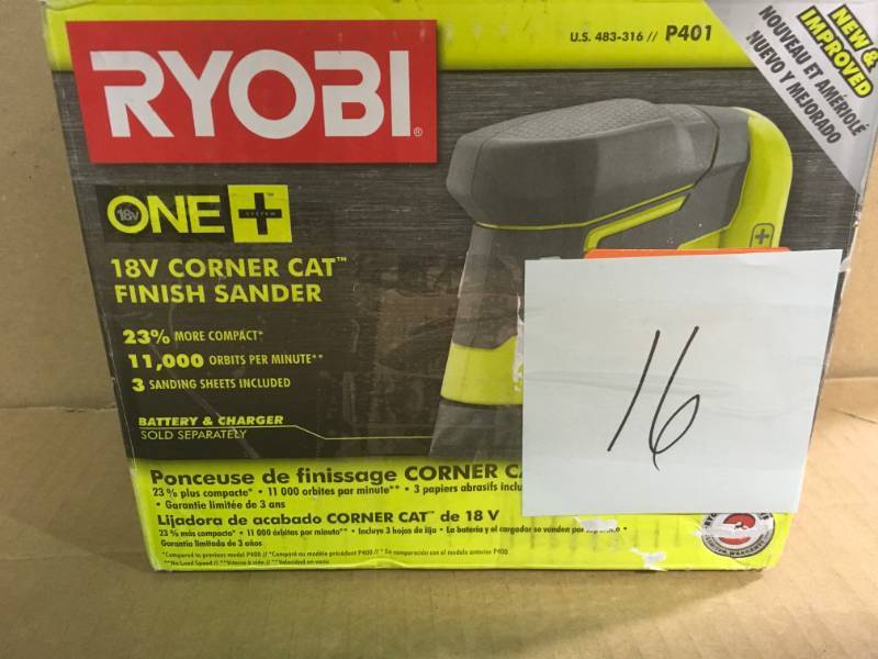 lot 16 image: RYOBI 18-Volt ONE Corner Cat Finish Sander (Tool Only) in good condition