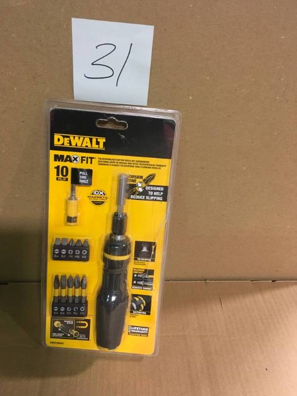 lot 31 image: DEWALT Max Fit Telescoping Ratcheting Multi-bit Screwdriver in good condition