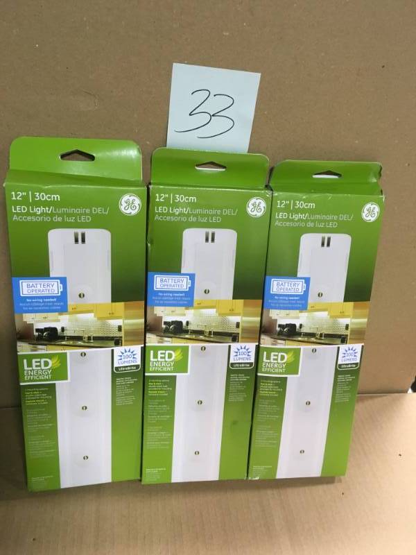lot 33 image: GE 12 in. LED Wireless Under Cabinet Light QTY 3 in good condition