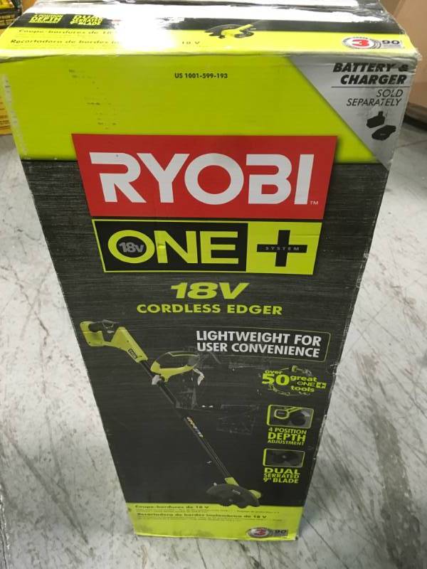 lot 35 image: RYOBI ONE 9 in. 18-Volt Lithium-Ion Cordless Edger - Battery and Charger Not Included in good condition