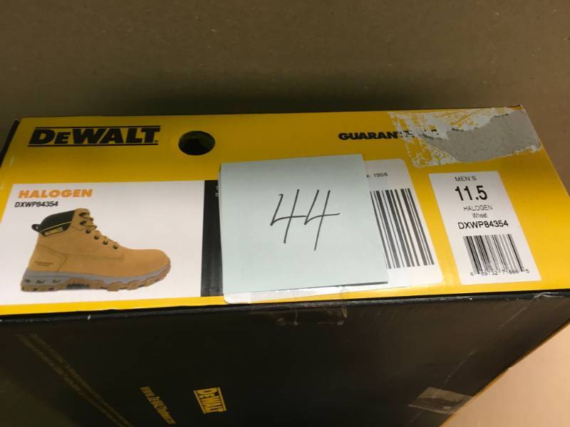 lot 44 image: DEWALT Mens 6 Halogen Steel Toe Work Boot, Style NO. DXWP 84354 SZ 11.5 not used