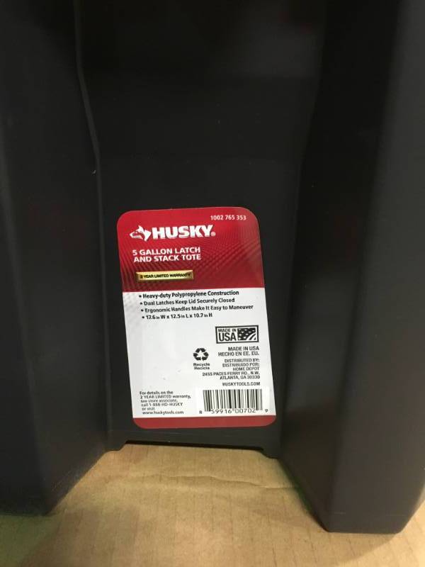 lot 58 image: Husky 5 Gal. Latch and Stack Tote in Blackin good condition