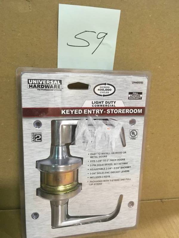lot 59 image: Universal Hardware Commercial 2-34 in. Satin Chrome Standard Duty Storeroom Door Lever in good condition