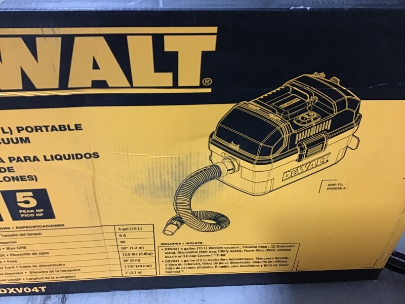 lot 107 image: DEWALT 4 Gal. Poly WetDry Vac in good conditions